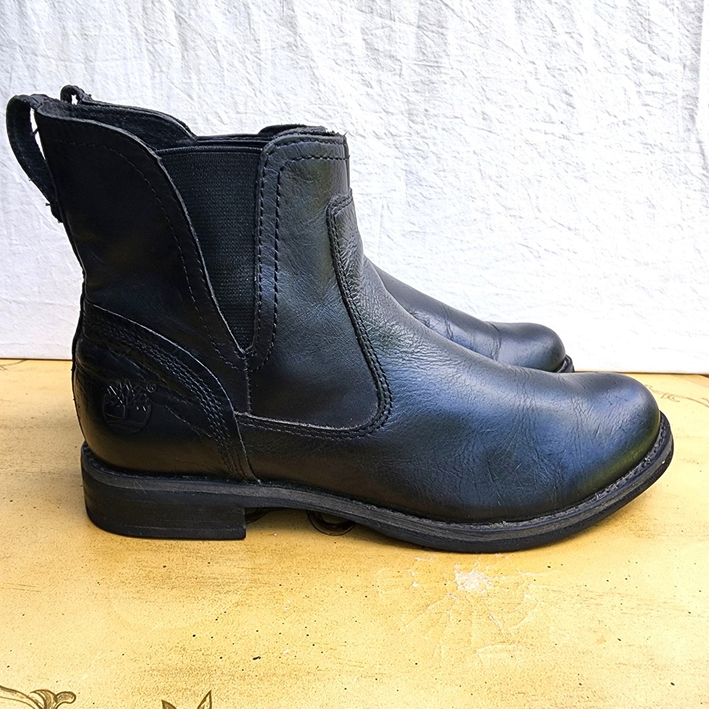 Timberland Savin Hill Chelsea Boots EU 37 US 6 Black Leather Moto‎ Quiet Luxury
